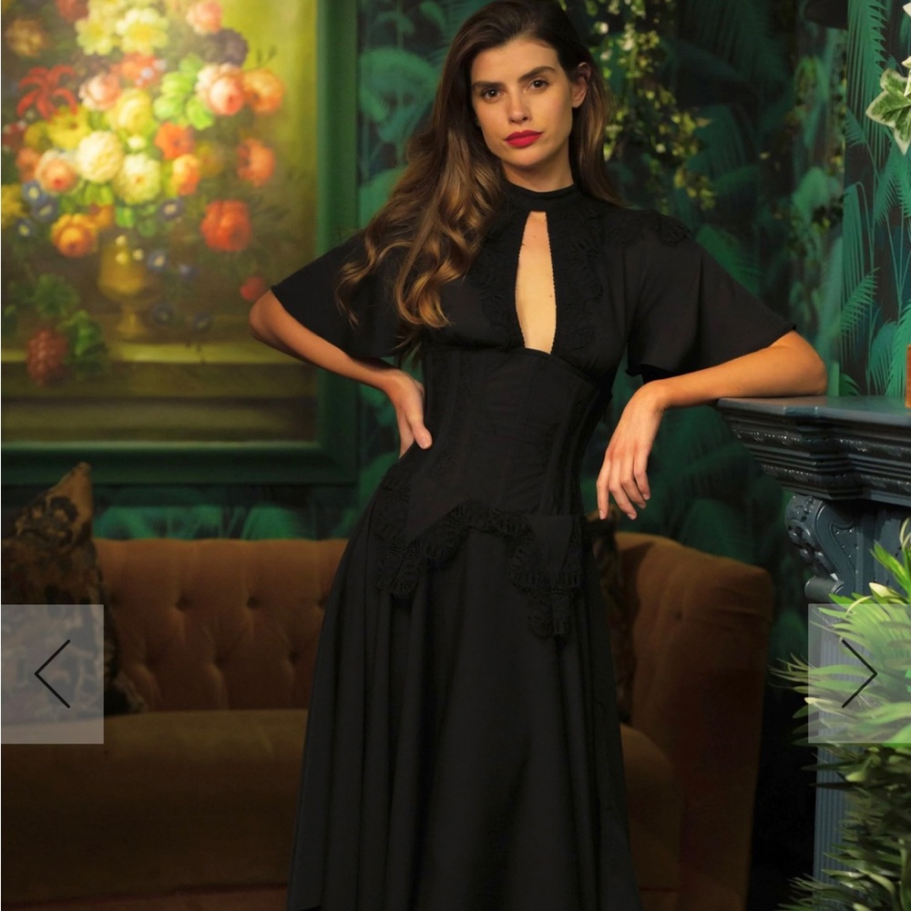 Black Corseted Dress with Lace Detail